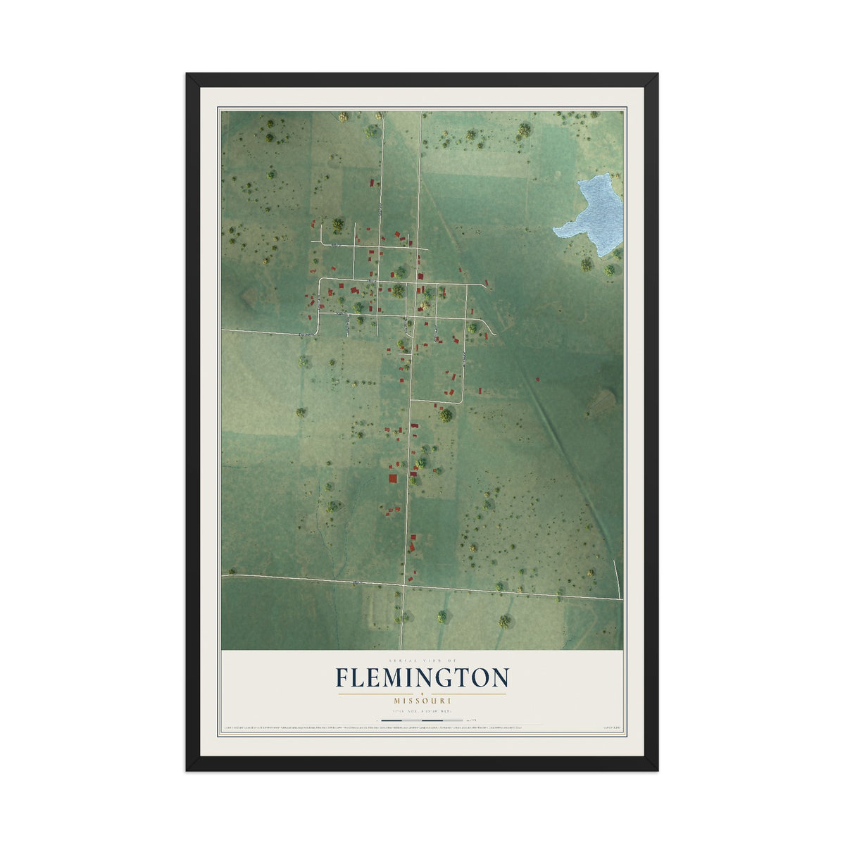 Map of Flemington, Missouri, 12 x 18 inch print in a black wood frame