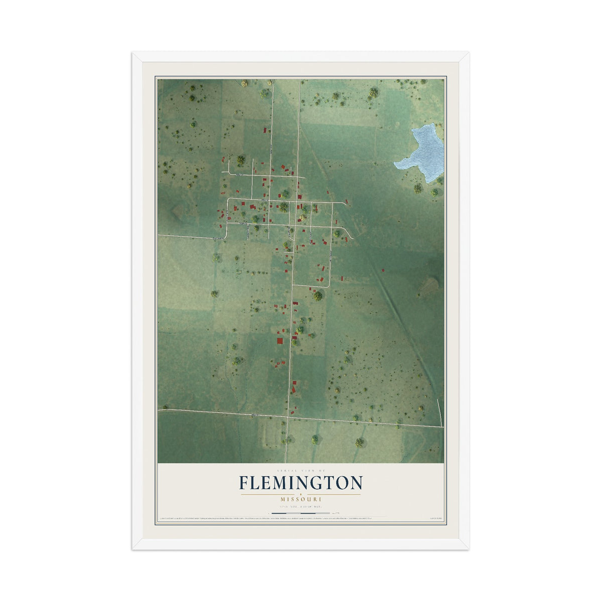 Map of Flemington, Missouri, 12 x 18 inch print in a white wood frame