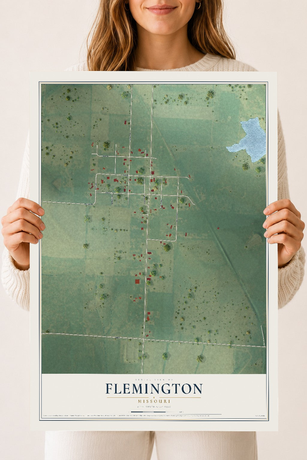 Map of Flemington, Missouri, 18 x 24 inch unframed archival matte print