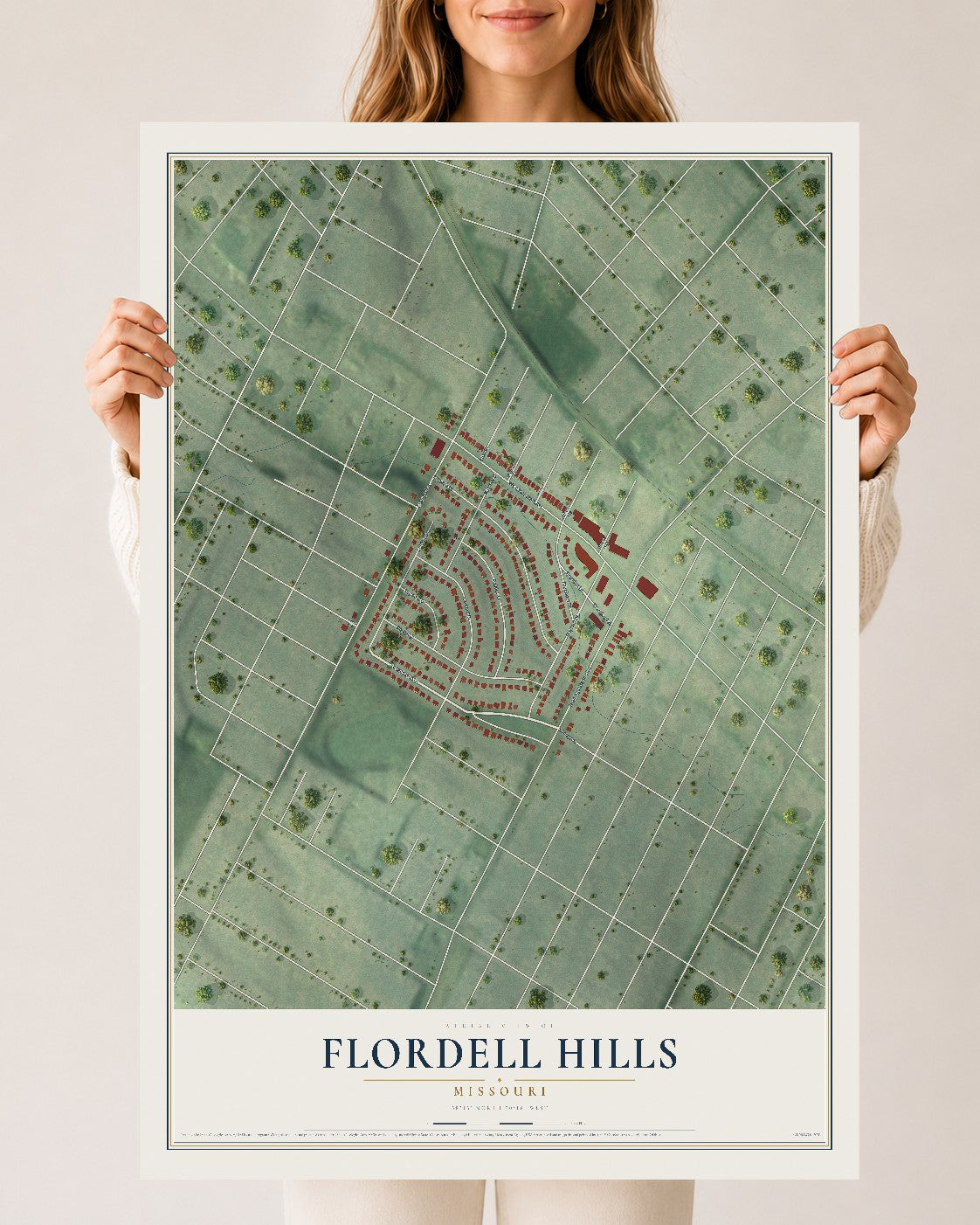 Map of Flordell Hills, Missouri, 24 x 36 inch unframed archival matte print
