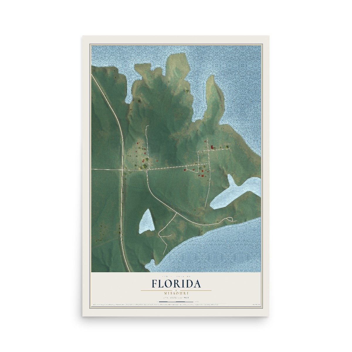 Map of Florida, Missouri, 12 x 18 inch unframed archival matte print