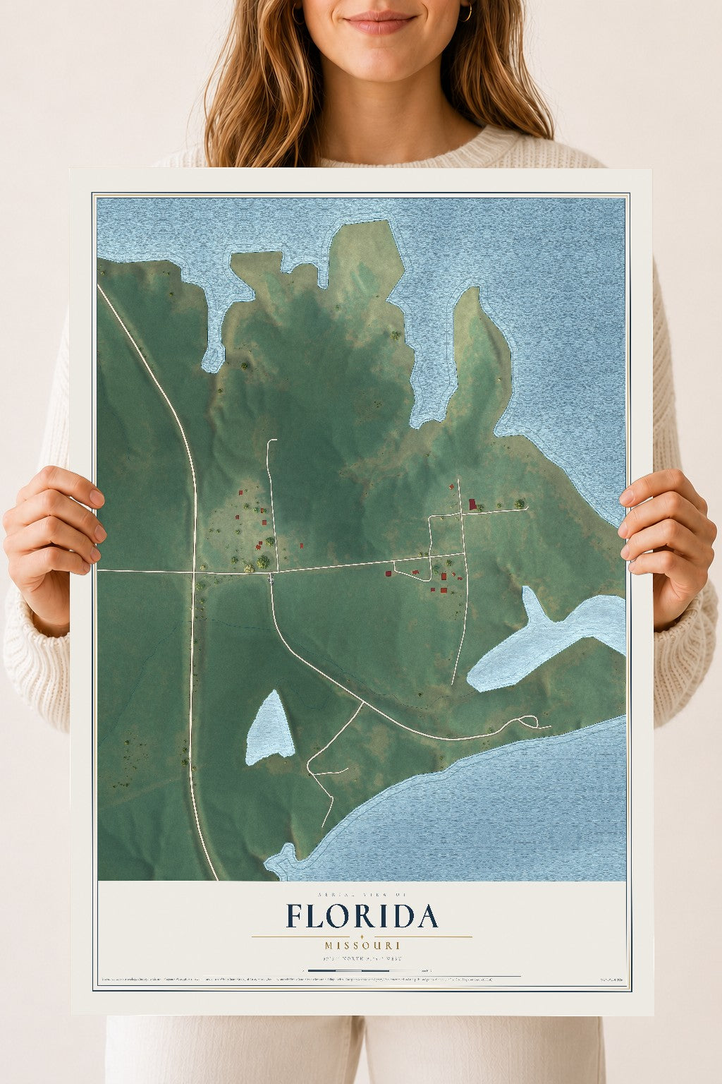 Map of Florida, Missouri, 18 x 24 inch unframed archival matte print