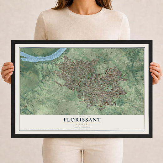 Map of Florissant, Missouri, 12 x 18 inch print in a black wood frame