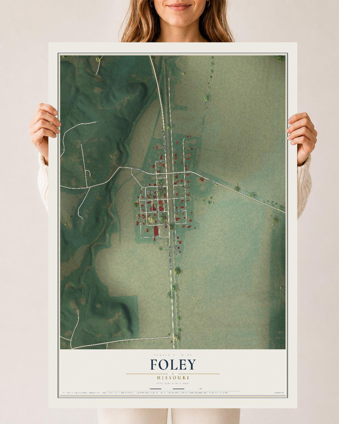 Map of Foley, Missouri, 24 x 36 inch unframed archival matte print