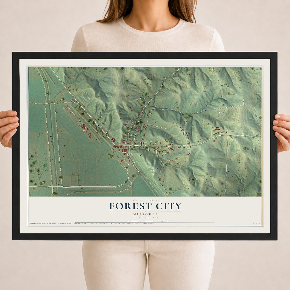 Map of Forest City, Missouri, 18 x 24 inch print in a black wood frame