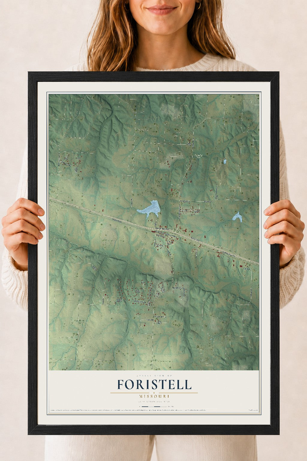 Map of Foristell, Missouri, 18 x 24 inch print in a black wood frame