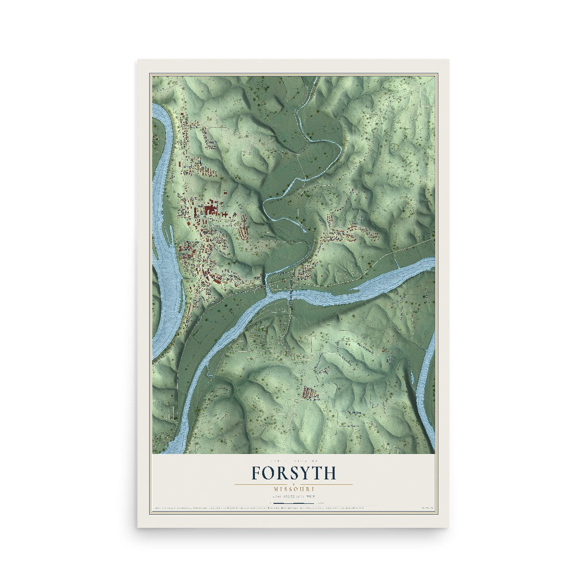 Map of Forsyth, Missouri, 12 x 18 inch unframed archival matte print