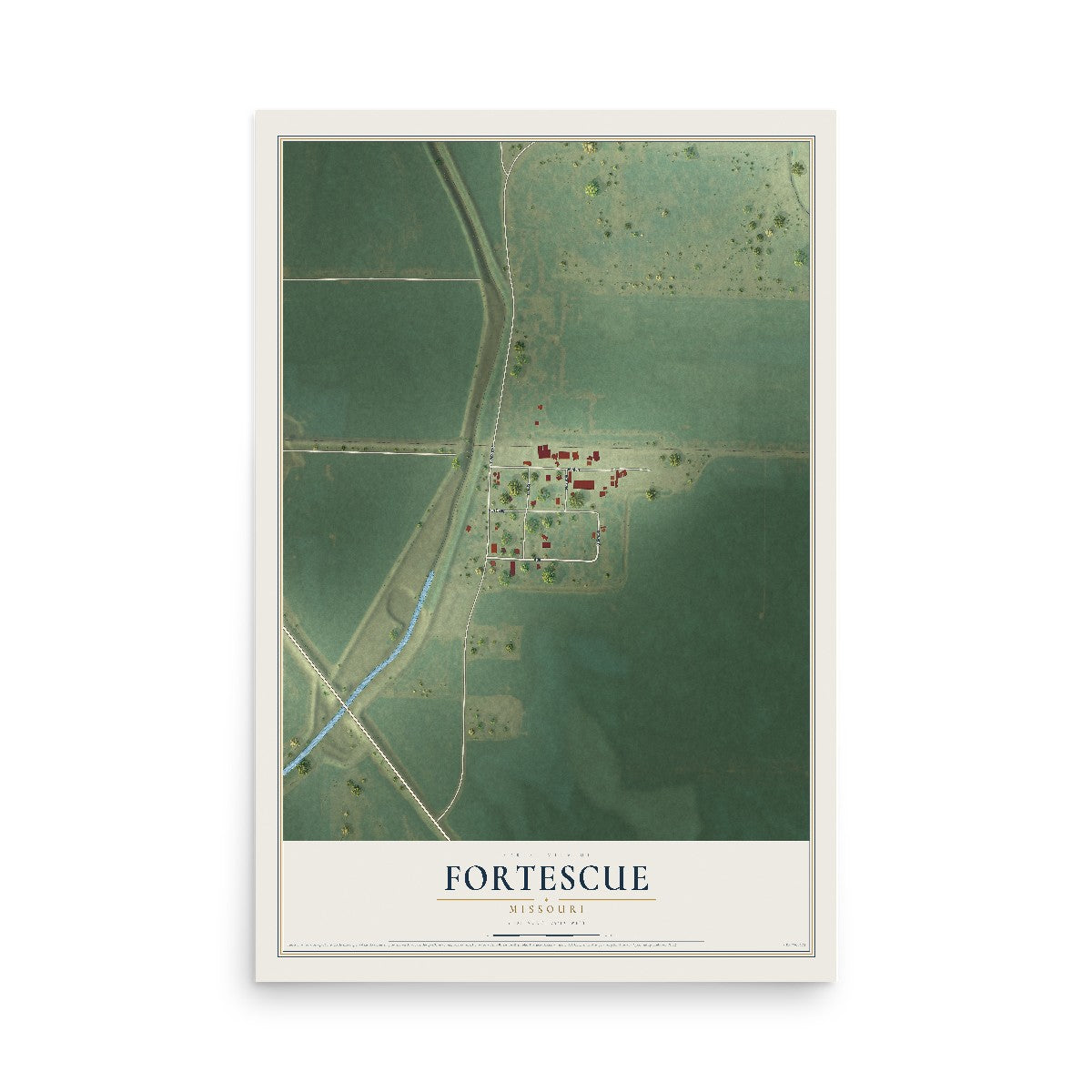 Map of Fortescue, Missouri, 12 x 18 inch unframed archival matte print