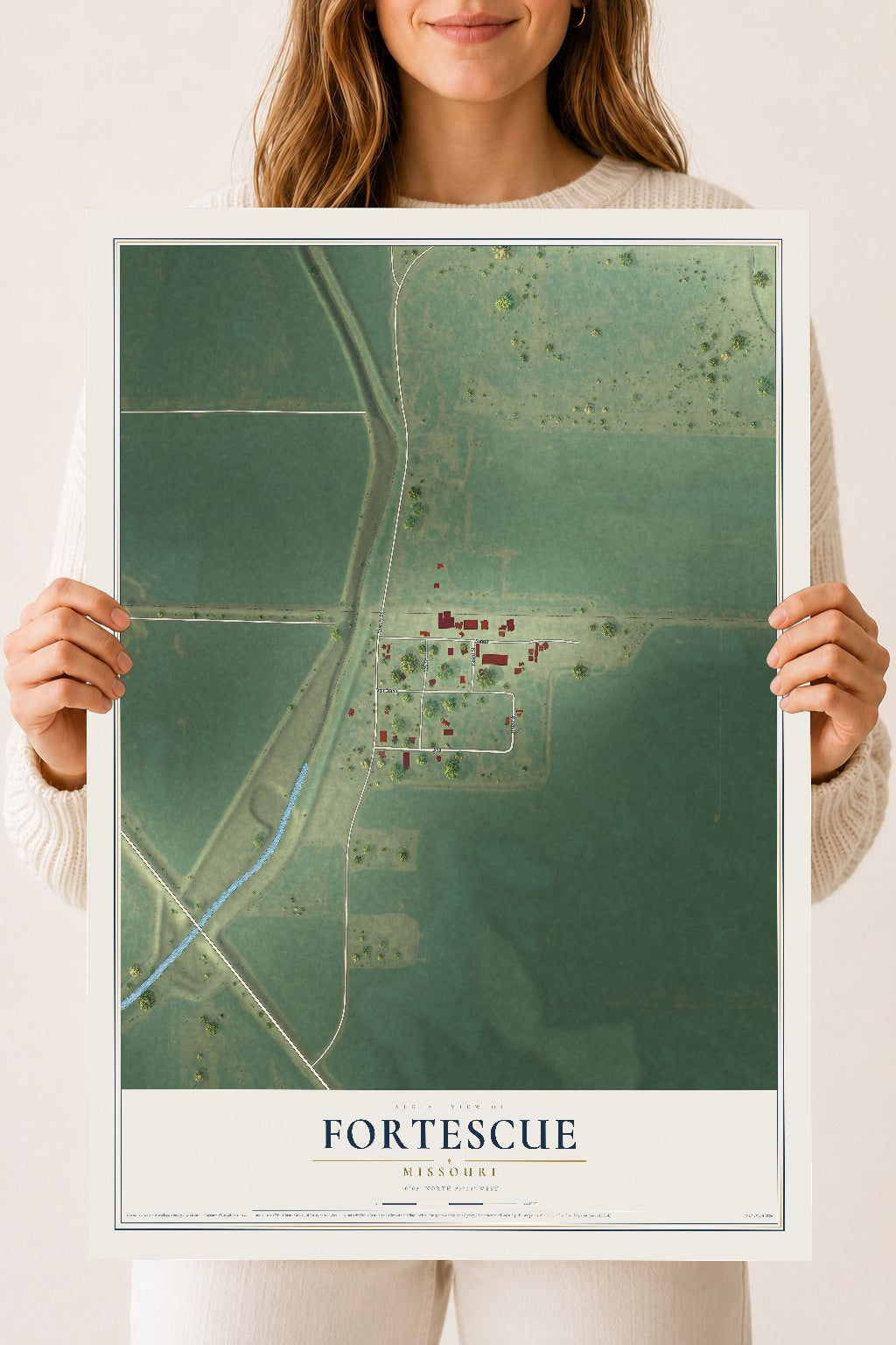 Map of Fortescue, Missouri, 18 x 24 inch unframed archival matte print