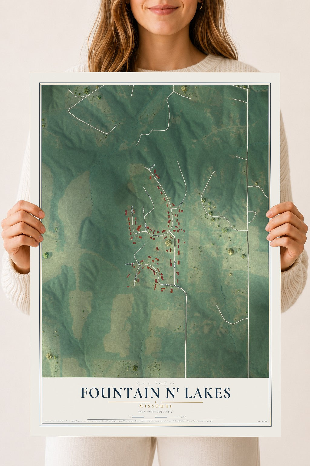 Map of Fountain N' Lakes, Missouri, 18 x 24 inch unframed archival matte print