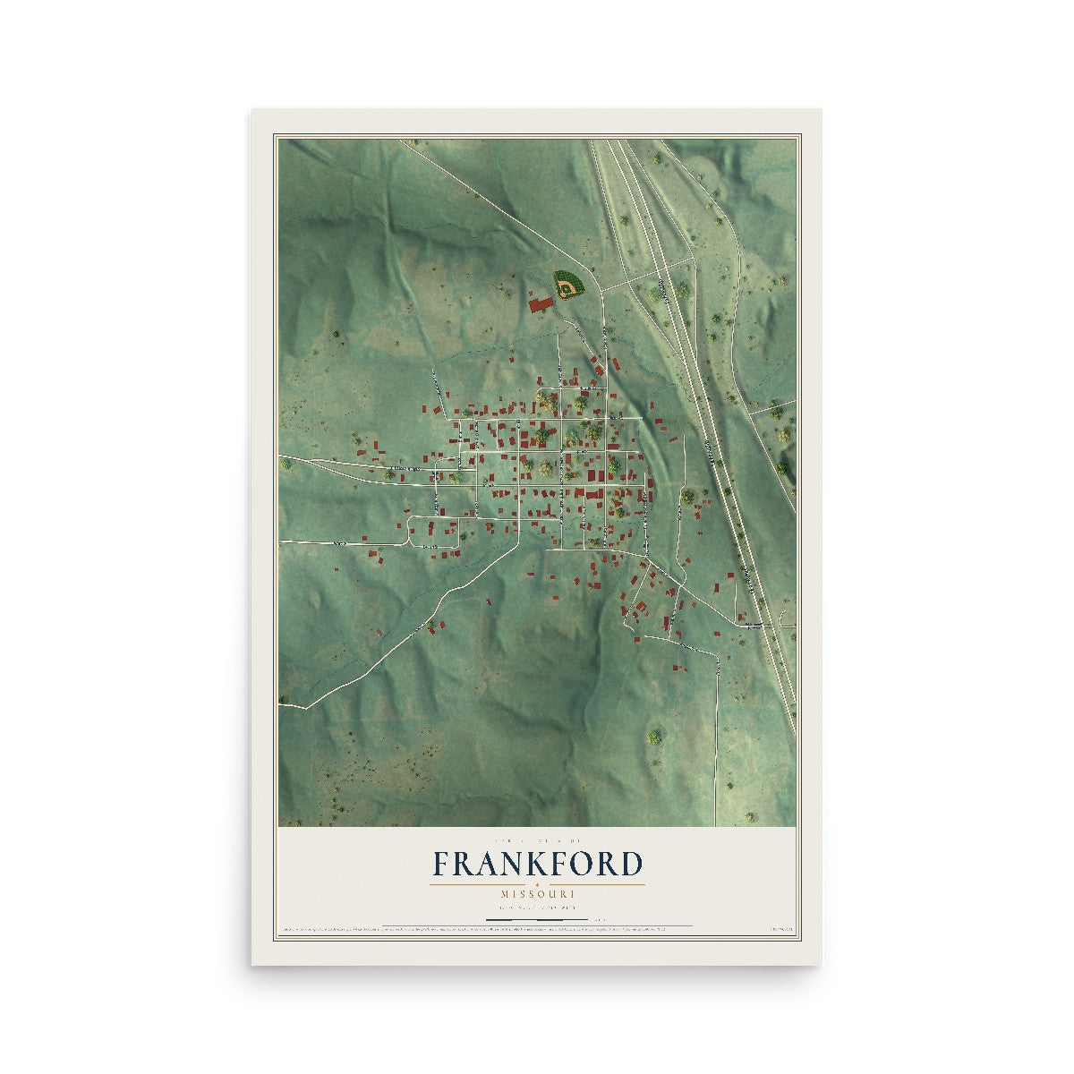 Map of Frankford, Missouri, 12 x 18 inch unframed archival matte print