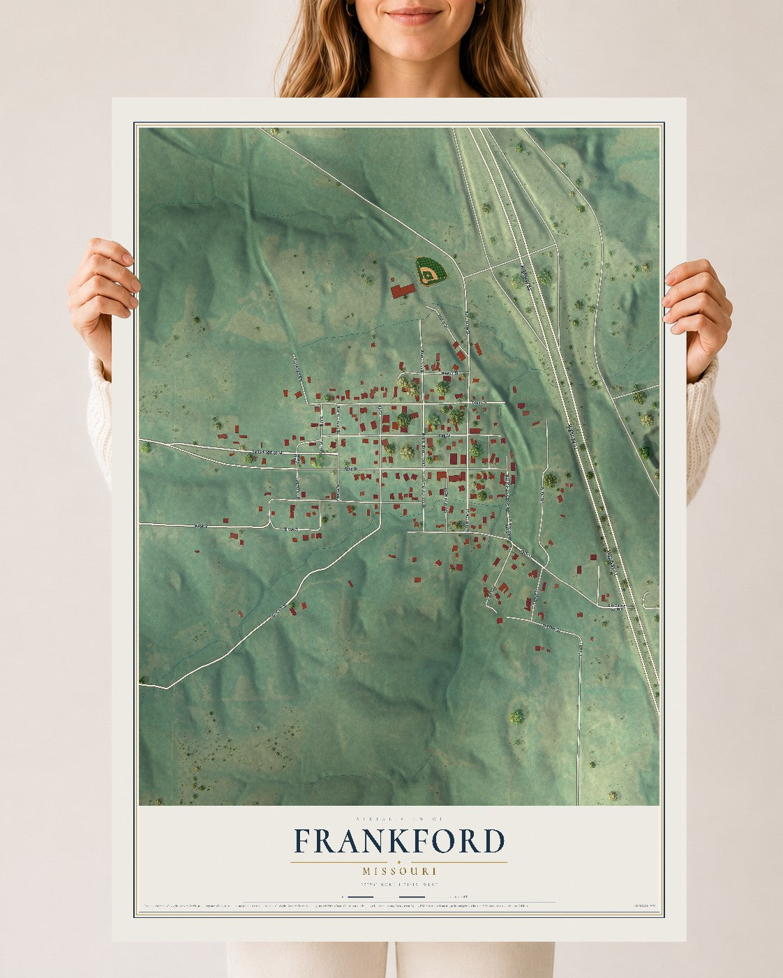 Map of Frankford, Missouri, 24 x 36 inch unframed archival matte print