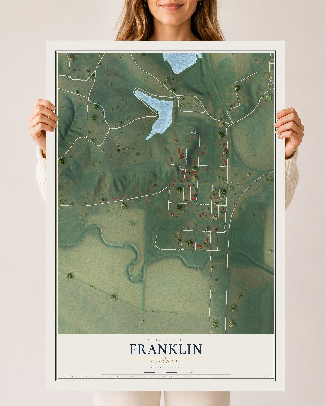 Map of Franklin, Missouri, 24 x 36 inch unframed archival matte print