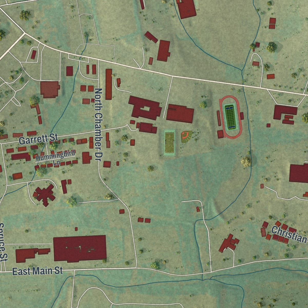 Second close-up of the map of Fredericktown, Missouri print showing more streets and buildings