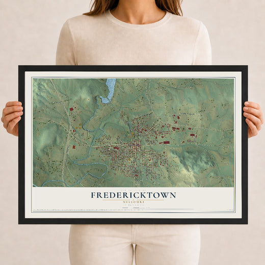 Map of Fredericktown, Missouri, 12 x 18 inch print in a black wood frame