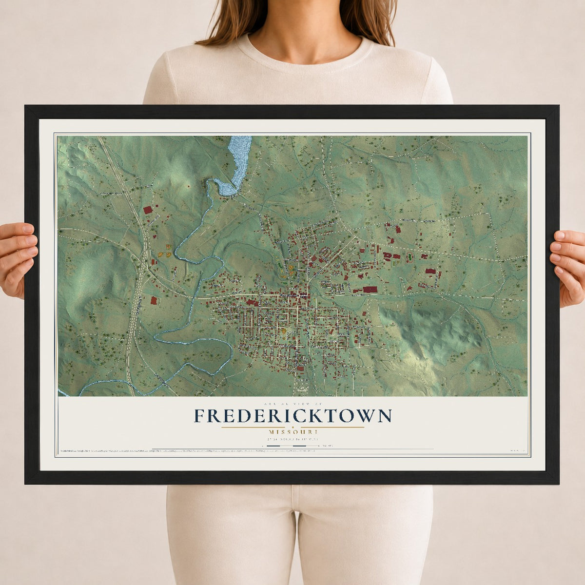 Map of Fredericktown, Missouri, 18 x 24 inch print in a black wood frame