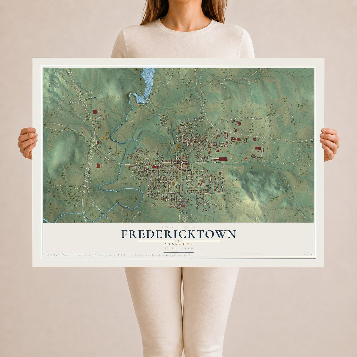Map of Fredericktown, Missouri, 24 x 36 inch unframed archival matte print