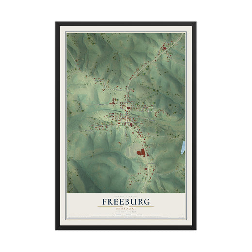 Map of Freeburg, Missouri, 12 x 18 inch print in a black wood frame