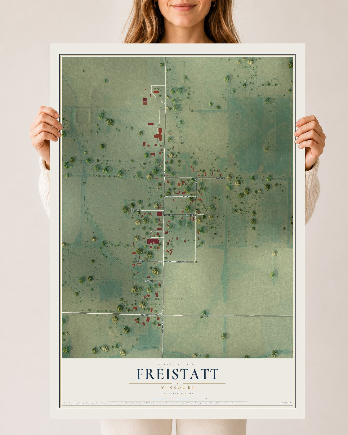 Map of Freistatt, Missouri, 24 x 36 inch unframed archival matte print