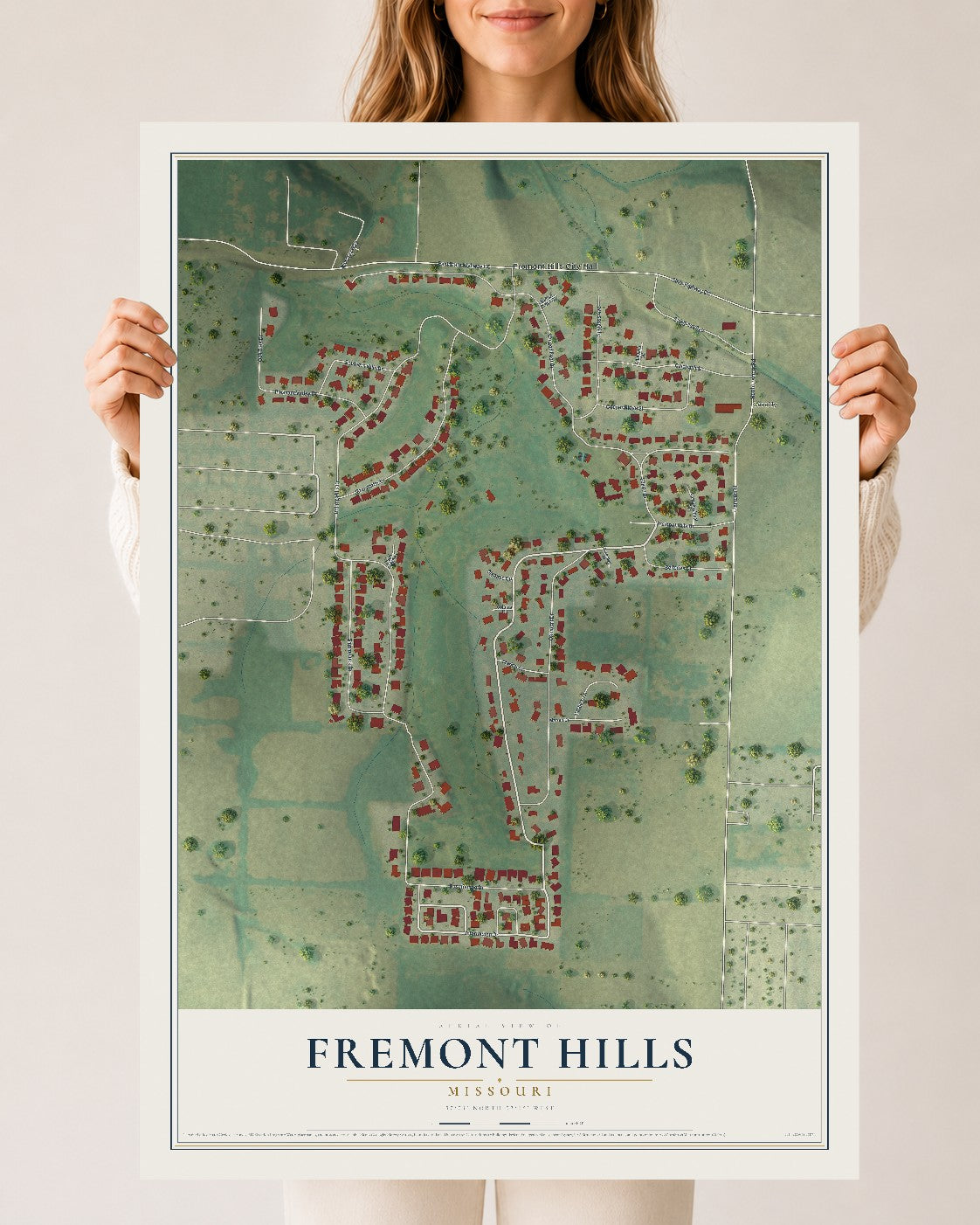 Map of Fremont Hills, Missouri, 24 x 36 inch unframed archival matte print