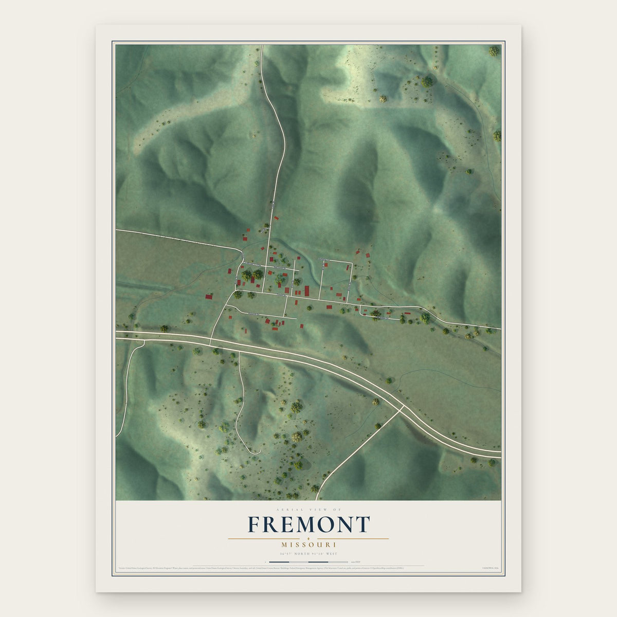 Fremont, Missouri map print, the full design