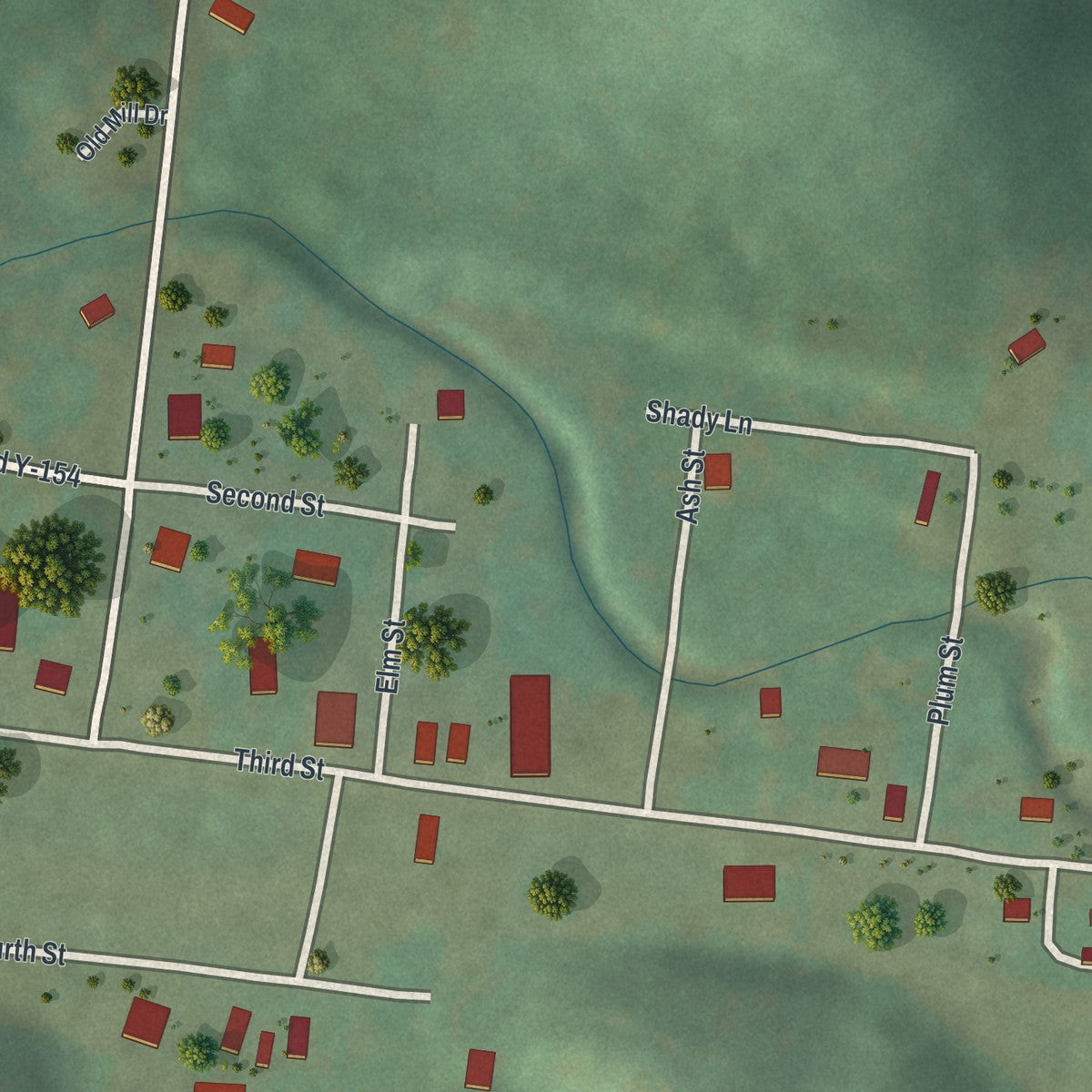 Close-up of the map of Fremont, Missouri print showing street and building detail