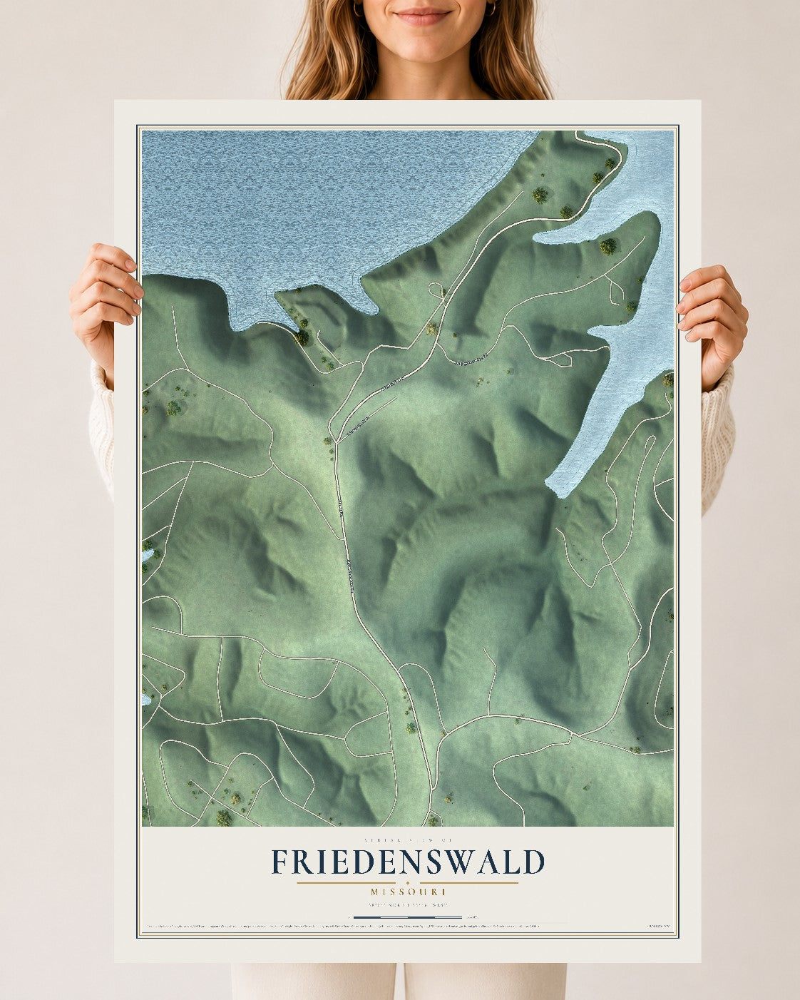 Map of Friedenswald, Missouri, 24 x 36 inch unframed archival matte print
