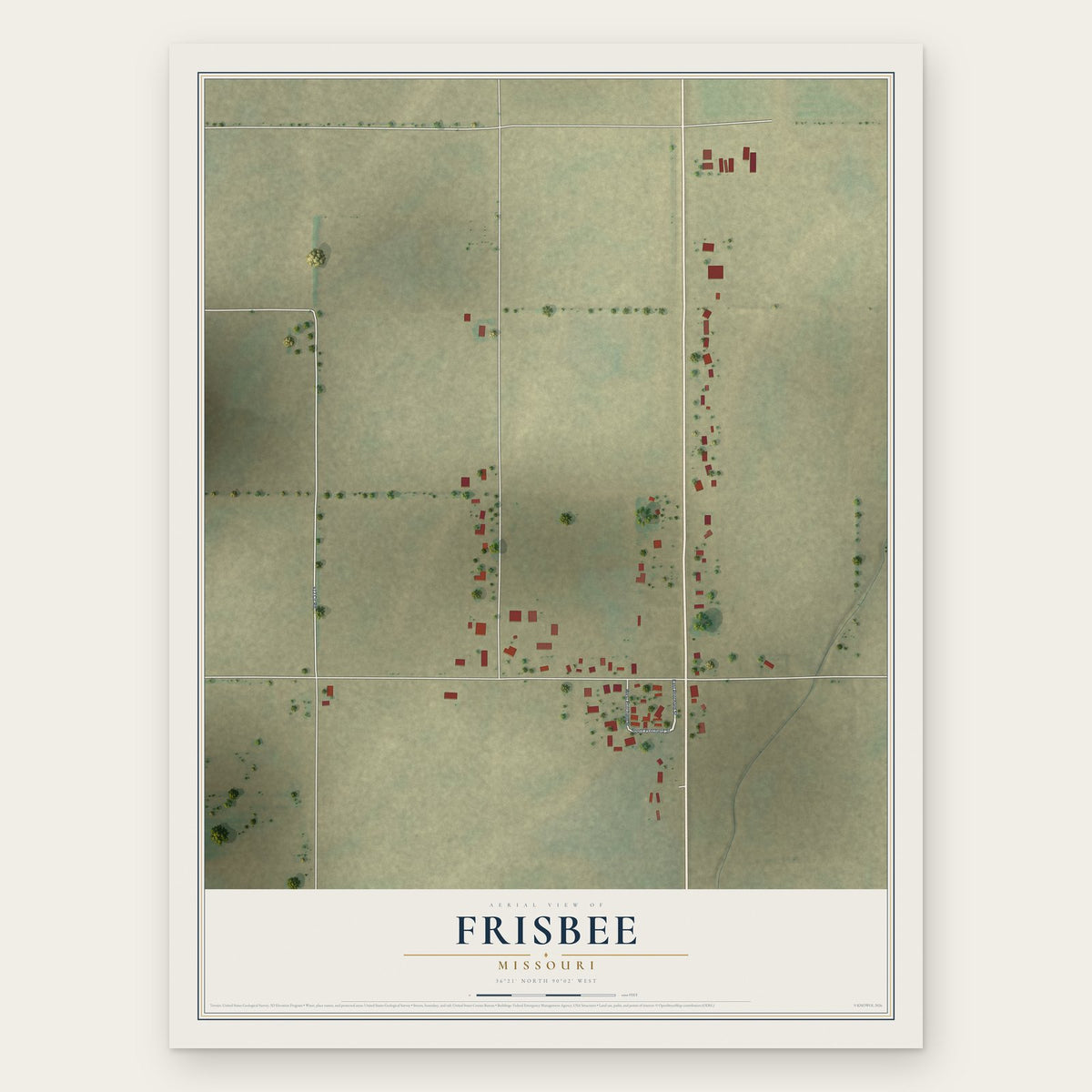 Frisbee, Missouri map print, the full design