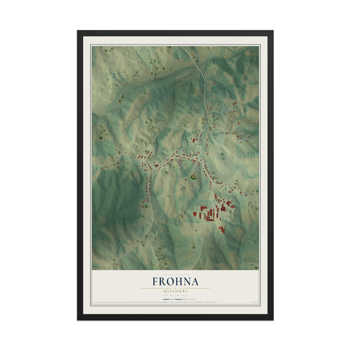 Map of Frohna, Missouri, 12 x 18 inch print in a black wood frame