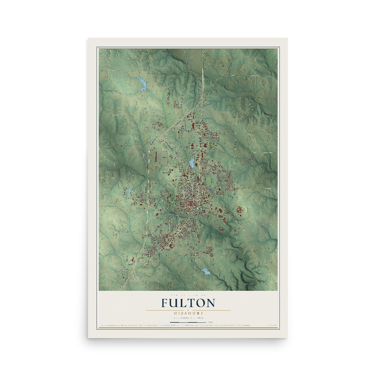 Map of Fulton, Missouri, 12 x 18 inch unframed archival matte print