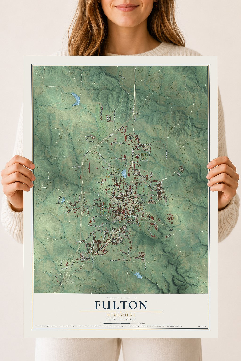 Map of Fulton, Missouri, 18 x 24 inch unframed archival matte print