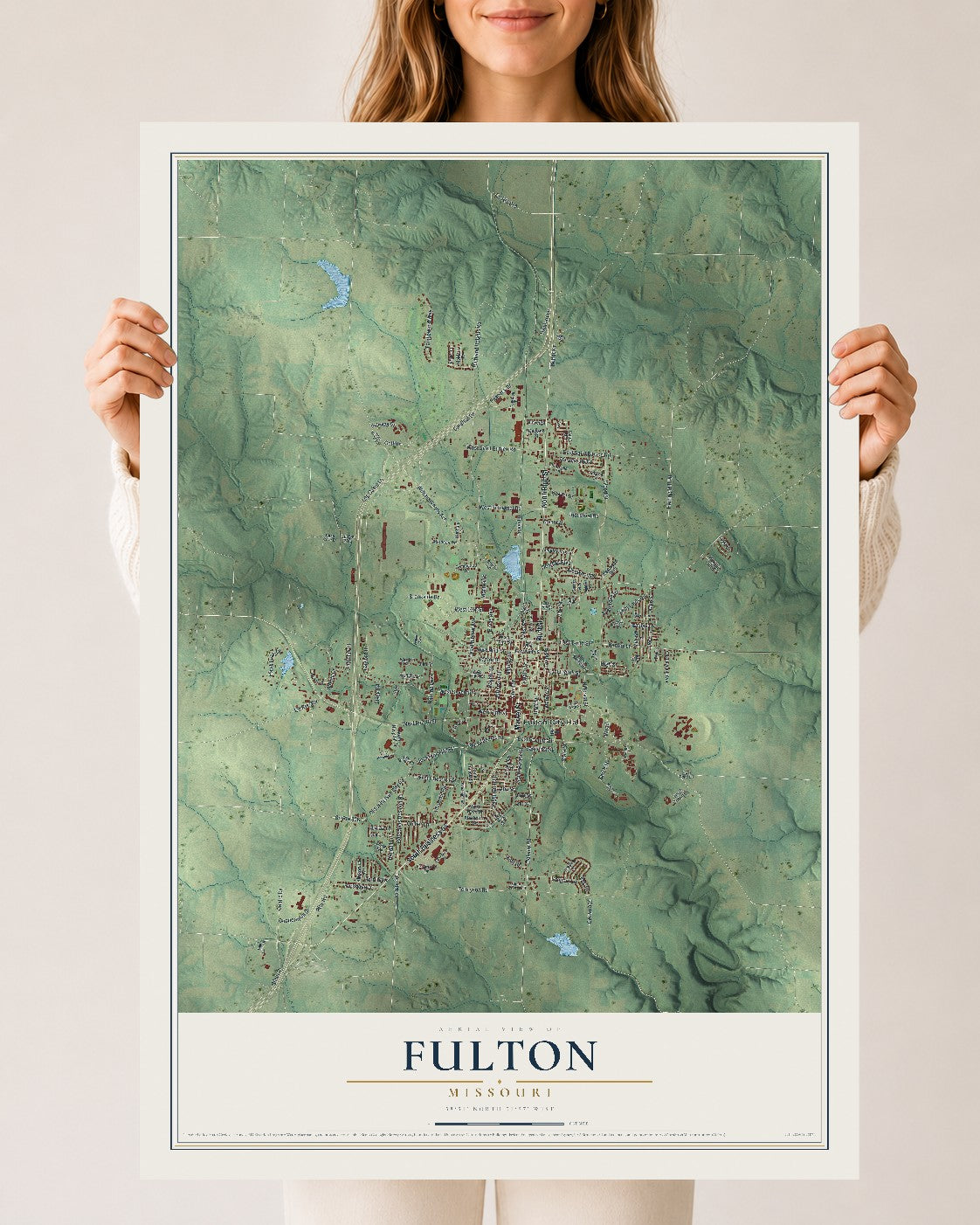 Map of Fulton, Missouri, 24 x 36 inch unframed archival matte print