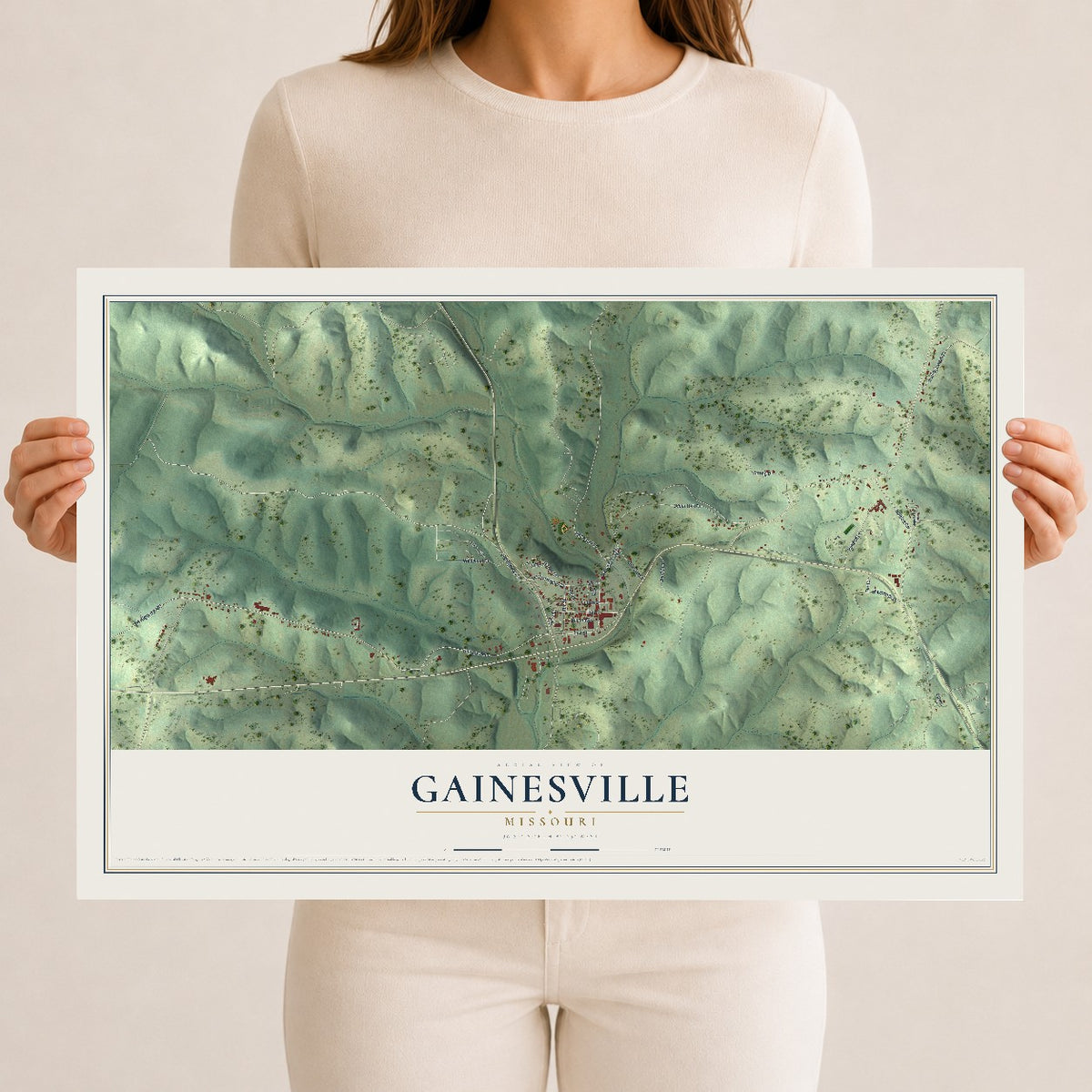 Map of Gainesville, Missouri, 12 x 18 inch unframed archival matte print