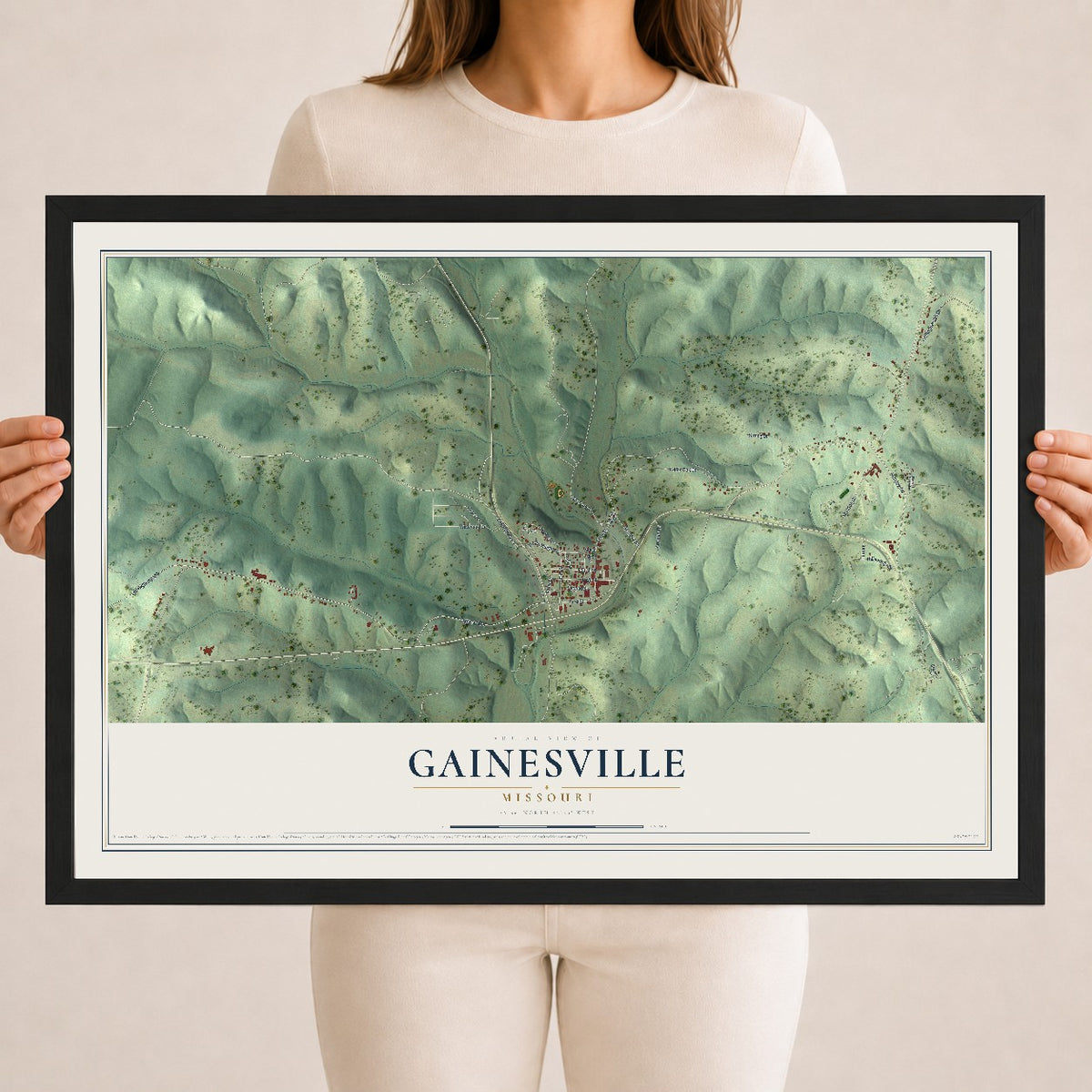 Map of Gainesville, Missouri, 18 x 24 inch print in a black wood frame