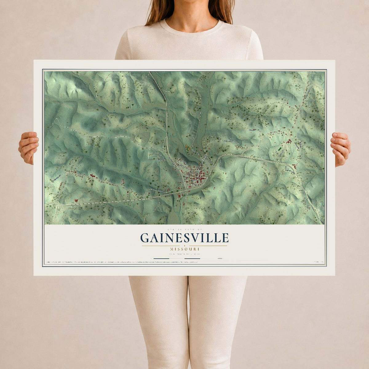 Map of Gainesville, Missouri, 24 x 36 inch unframed archival matte print