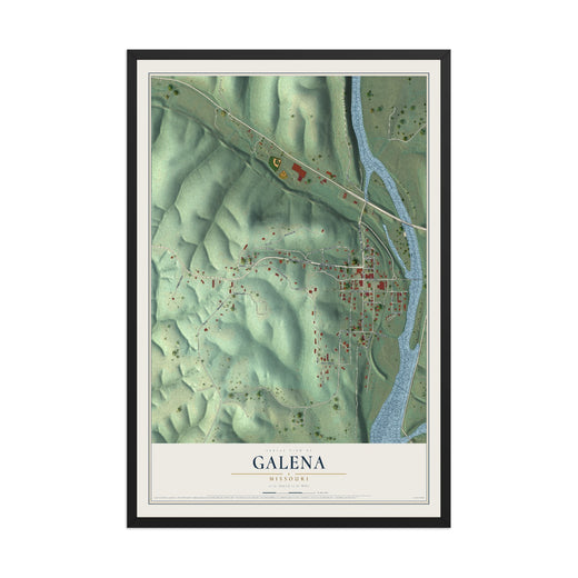 Map of Galena, Missouri, 12 x 18 inch print in a black wood frame