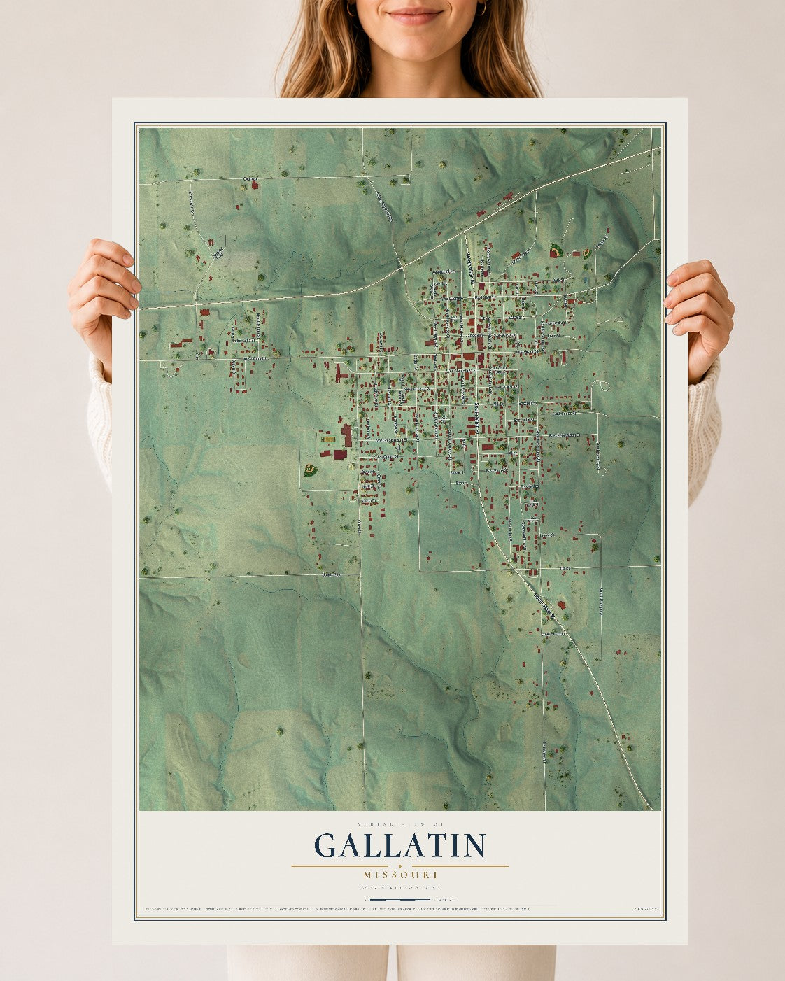 Map of Gallatin, Missouri, 24 x 36 inch unframed archival matte print