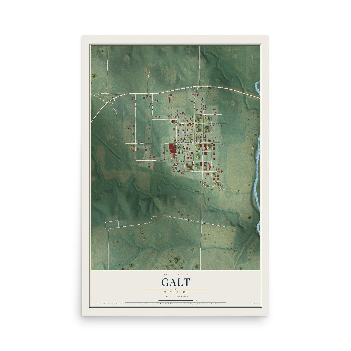 Map of Galt, Missouri, 12 x 18 inch unframed archival matte print