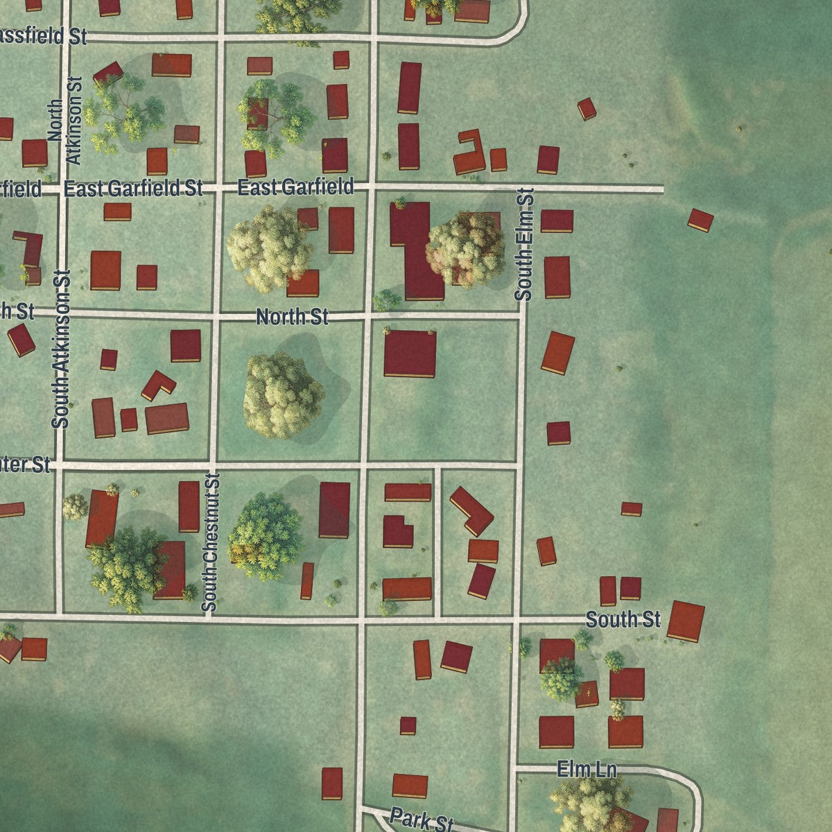 Close-up of the map of Galt, Missouri print showing street and building detail