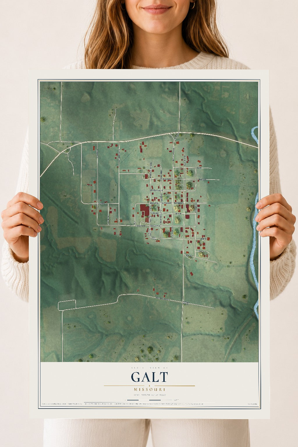 Map of Galt, Missouri, 18 x 24 inch unframed archival matte print