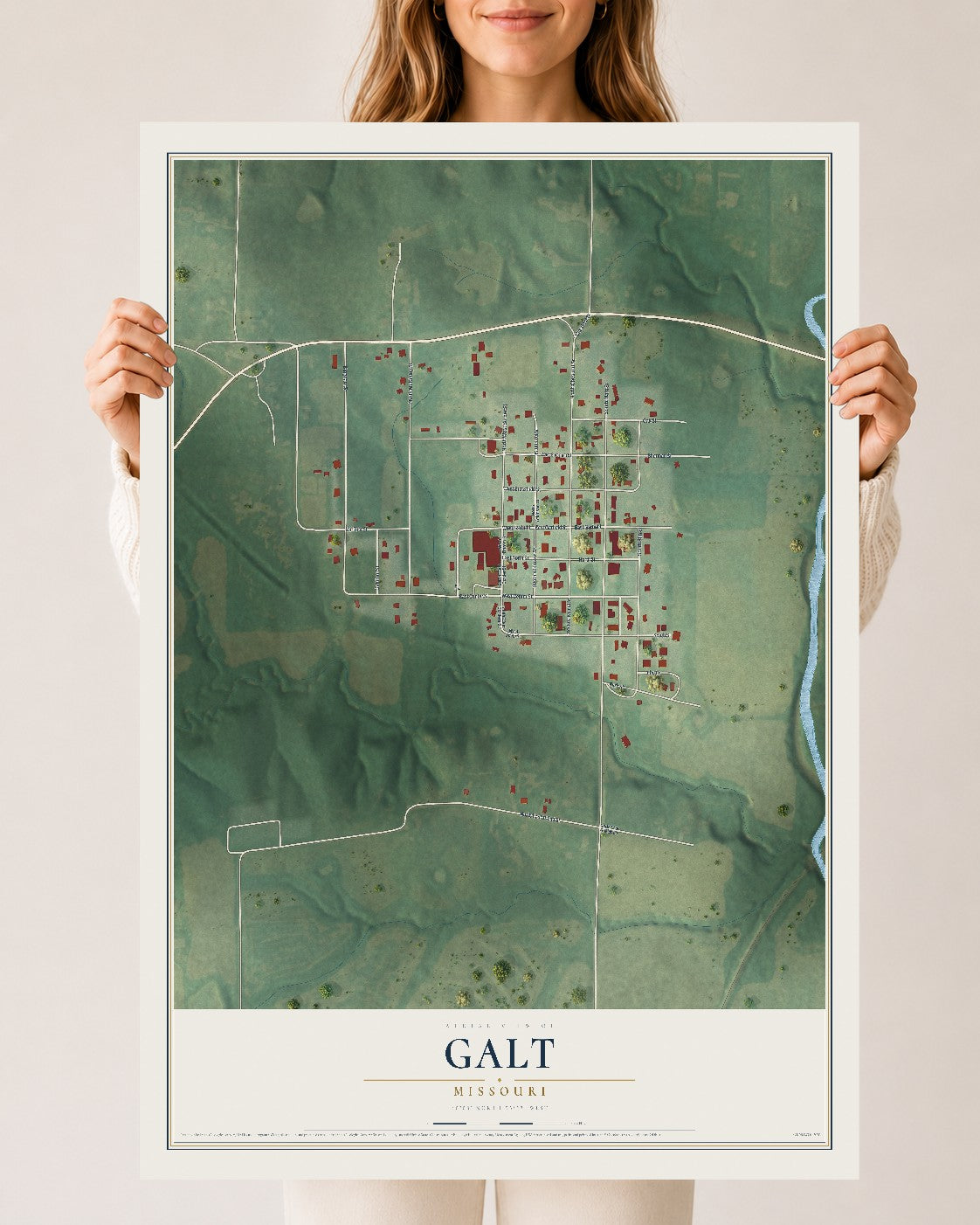 Map of Galt, Missouri, 24 x 36 inch unframed archival matte print