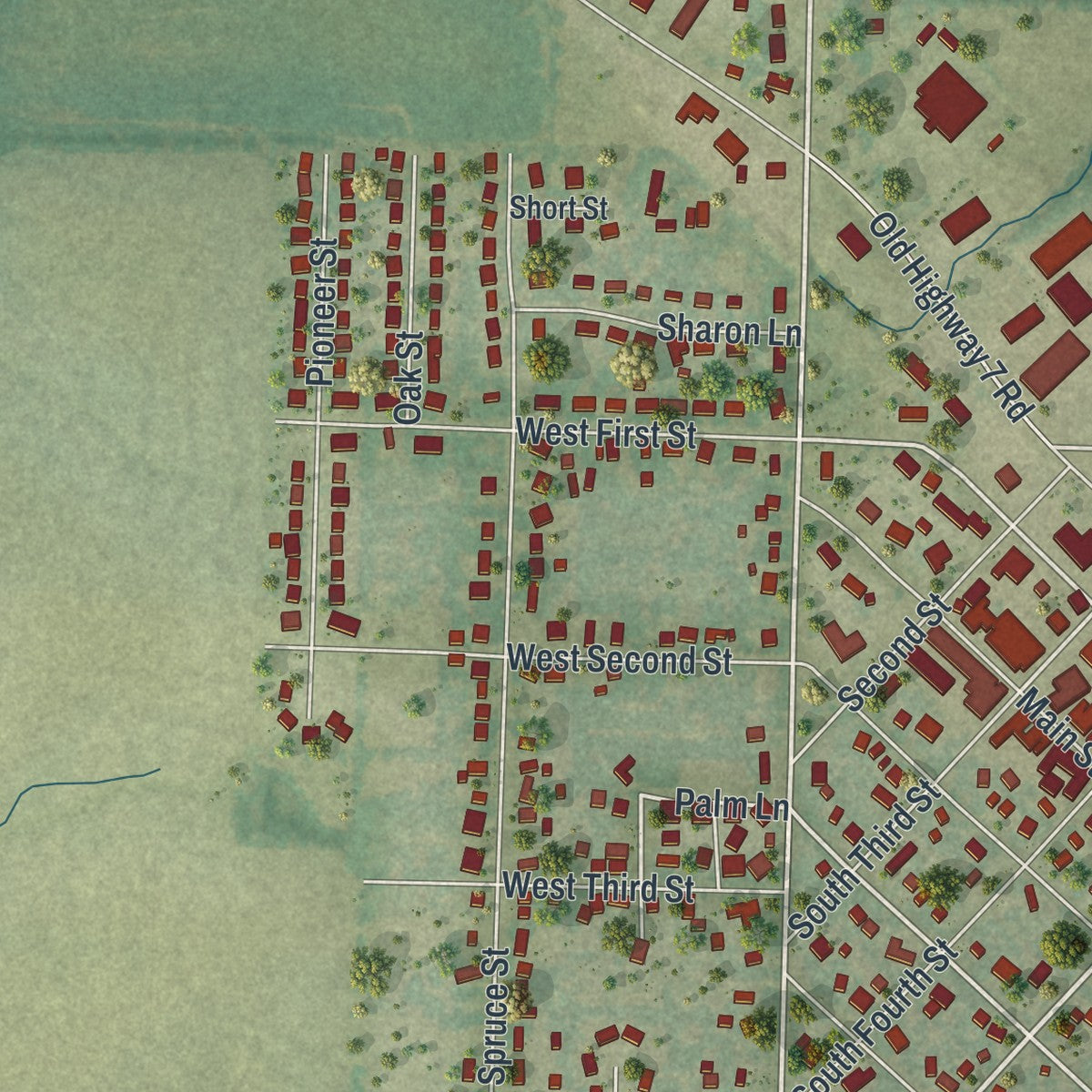 Close-up of the map of Garden City, Missouri print showing street and building detail