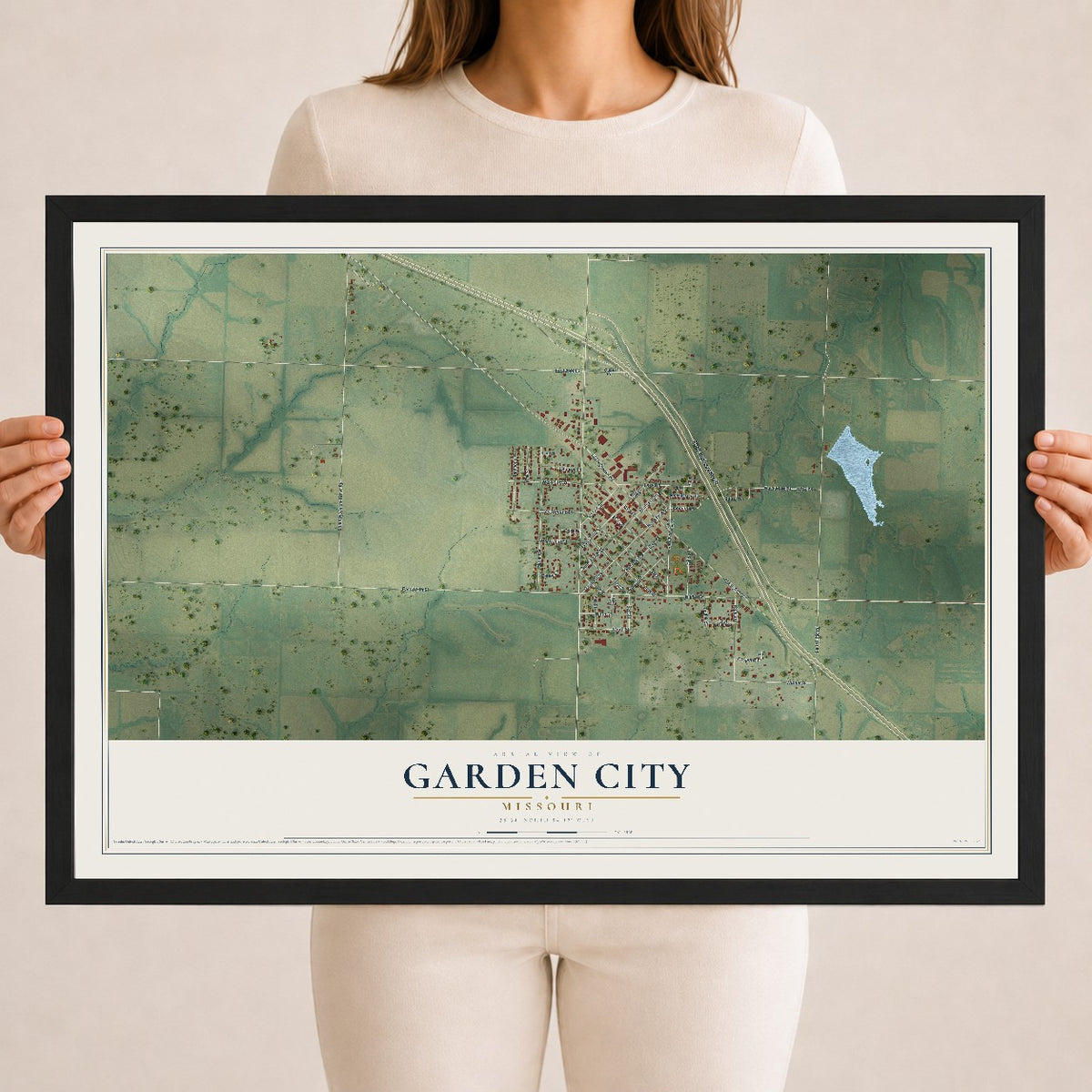 Map of Garden City, Missouri, 18 x 24 inch print in a black wood frame