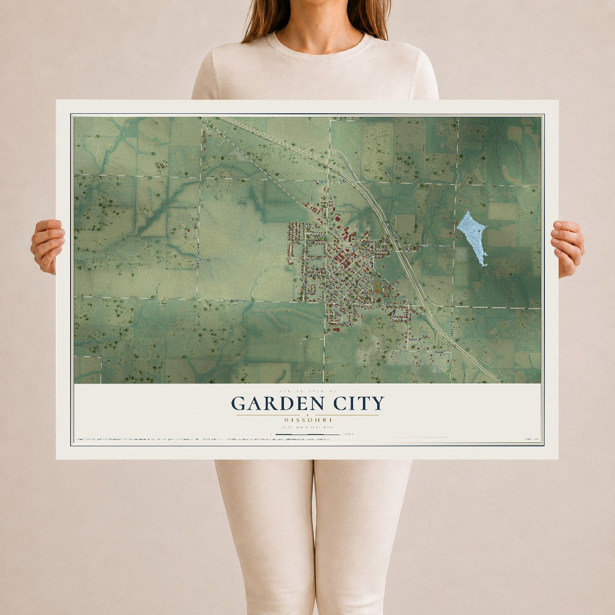 Map of Garden City, Missouri, 24 x 36 inch unframed archival matte print