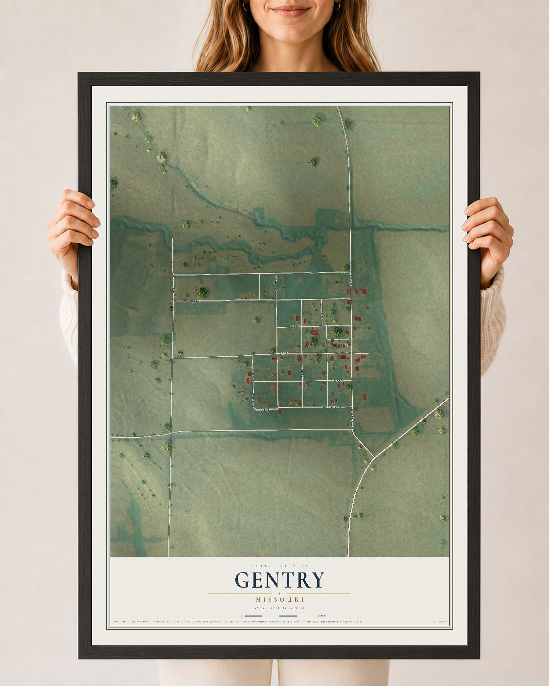 Map of Gentry, Missouri, 24 x 36 inch print in a black wood frame