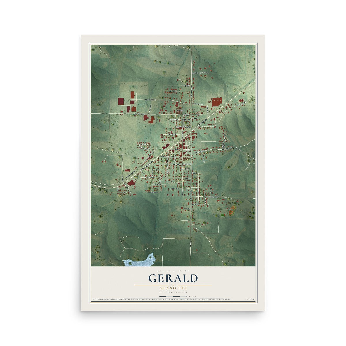 Map of Gerald, Missouri, 12 x 18 inch unframed archival matte print
