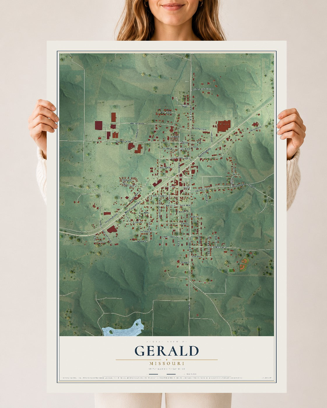 Map of Gerald, Missouri, 24 x 36 inch unframed archival matte print