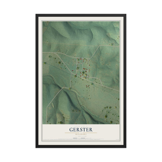Map of Gerster, Missouri, 12 x 18 inch print in a black wood frame