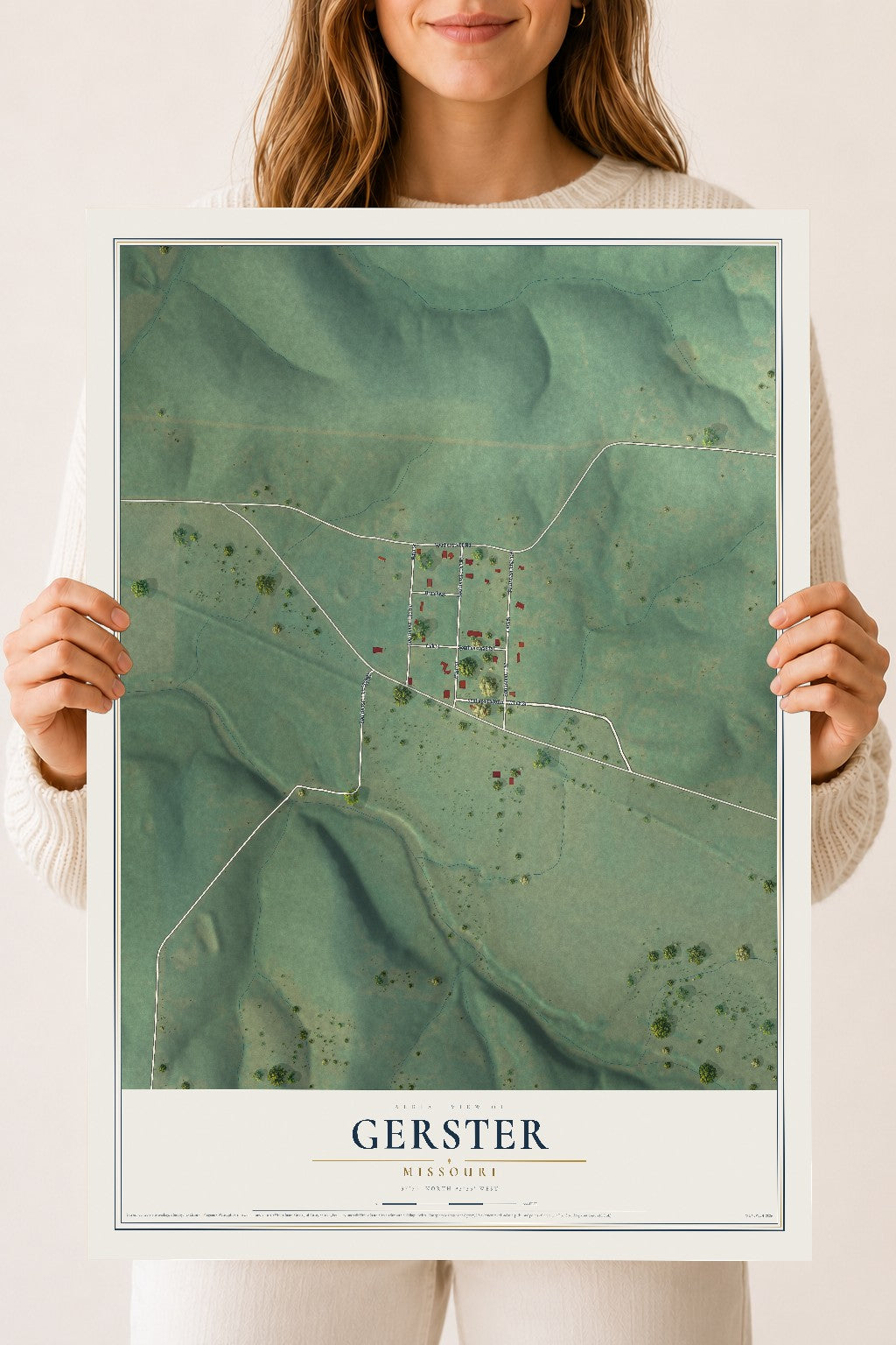 Map of Gerster, Missouri, 18 x 24 inch unframed archival matte print