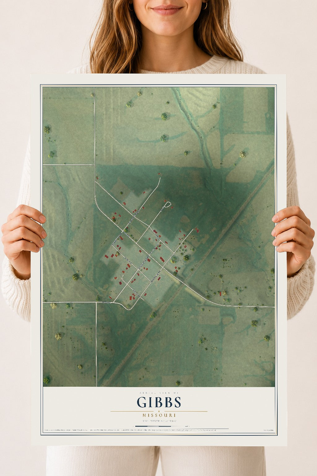 Map of Gibbs, Missouri, 18 x 24 inch unframed archival matte print
